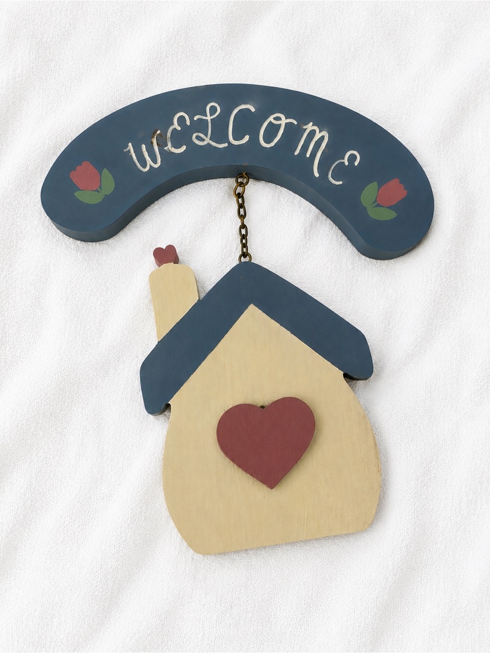 Vintage Welcome Hanging House Wall Decor - Blue, Cream & Red